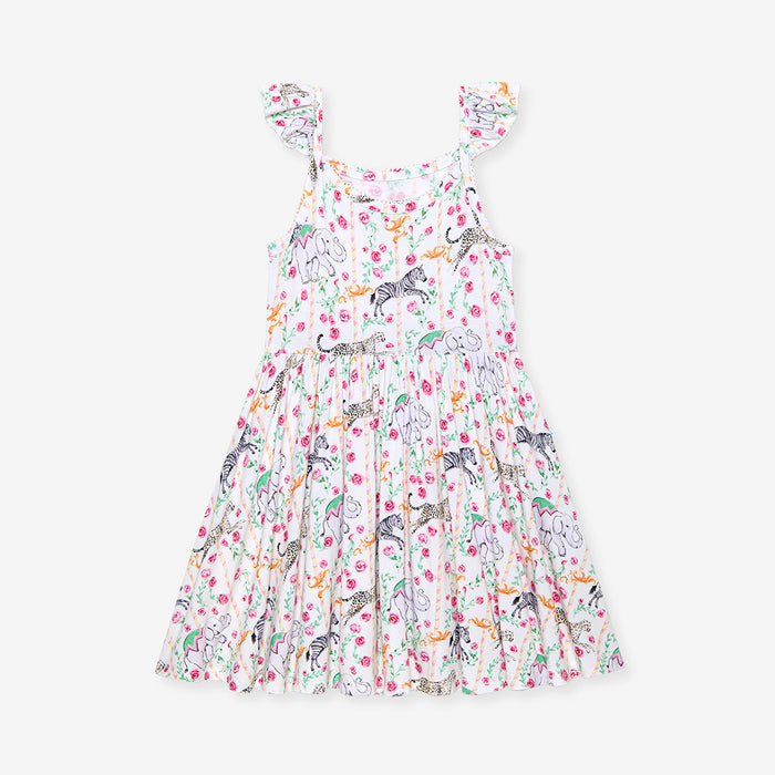 Floral dress with animal print on a white background