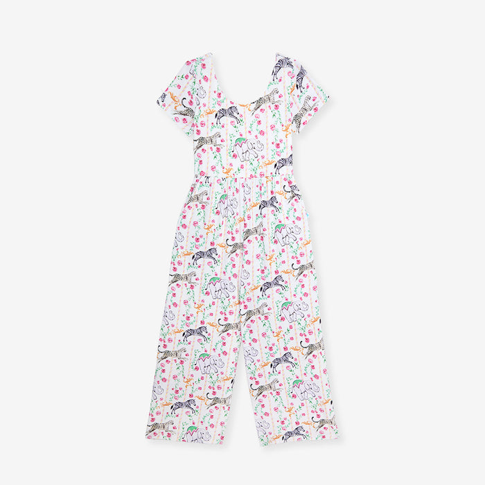 Children's jumpsuit with animal pattern on a white background