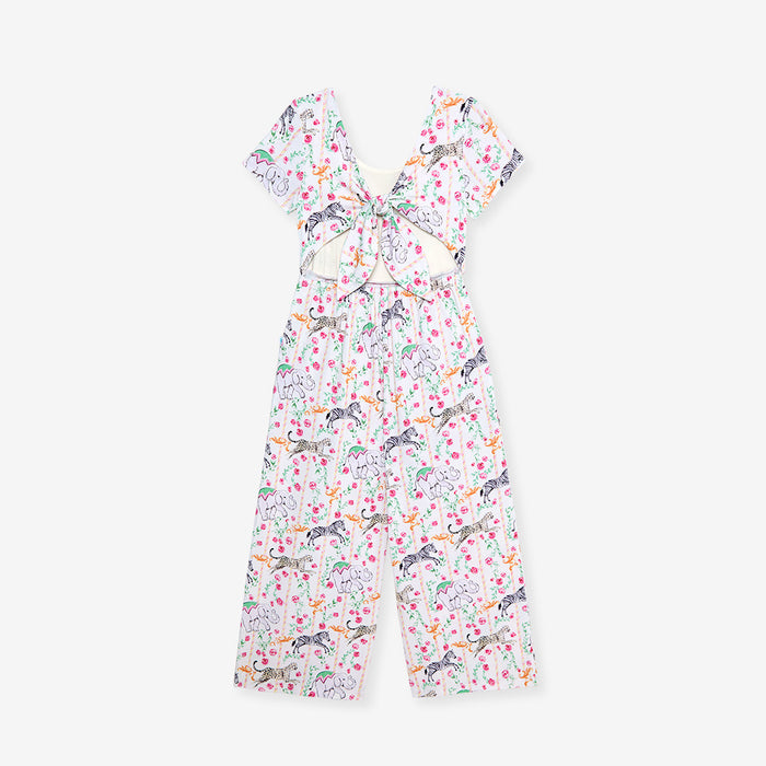 Floral-patterned jumpsuit on a white background