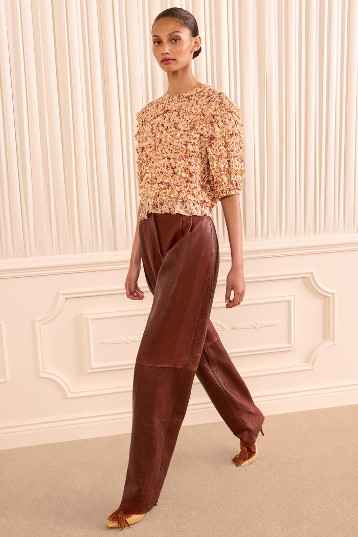 Mabel Short Sleeve Silk Top - Blush Mille Fleur