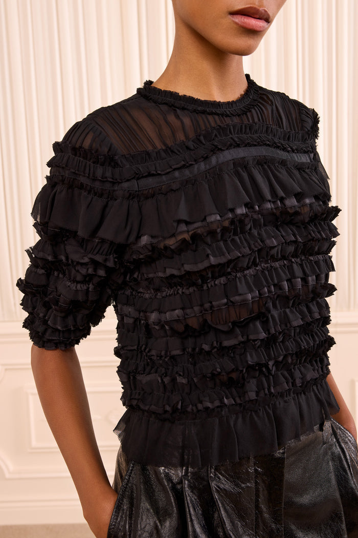 Mabel Short Sleeve Silk Top - Noir