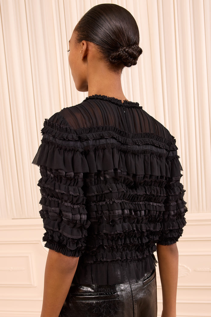 Mabel Short Sleeve Silk Top - Noir