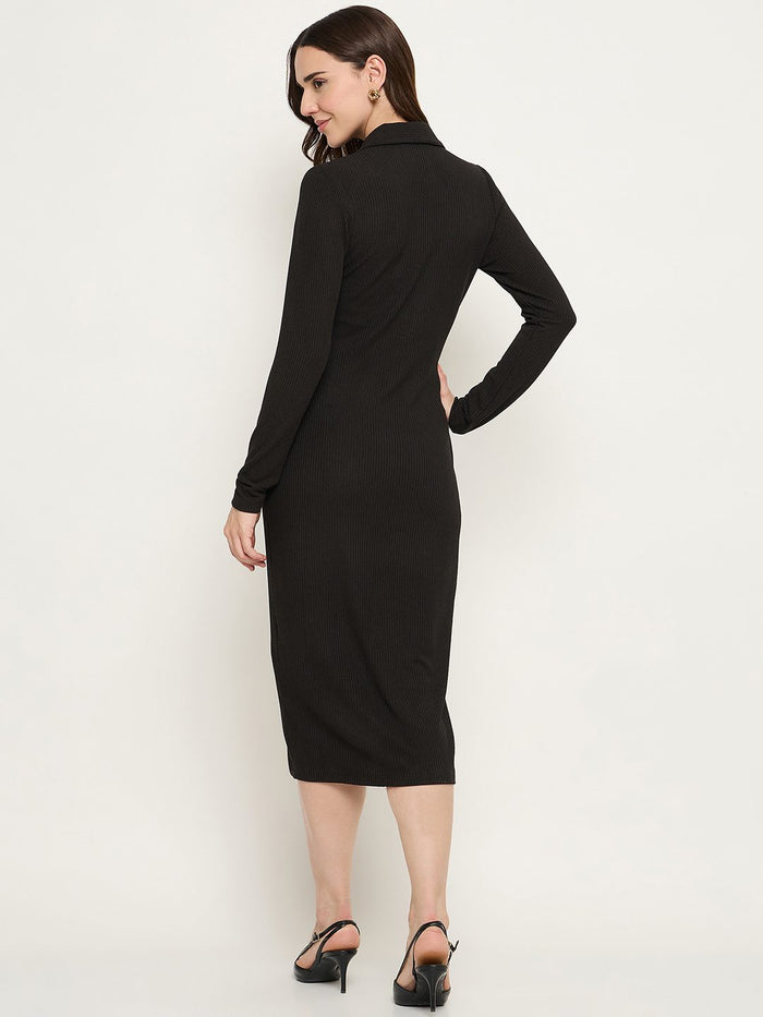 Madame Button Down Black Bodycon Midi Dress