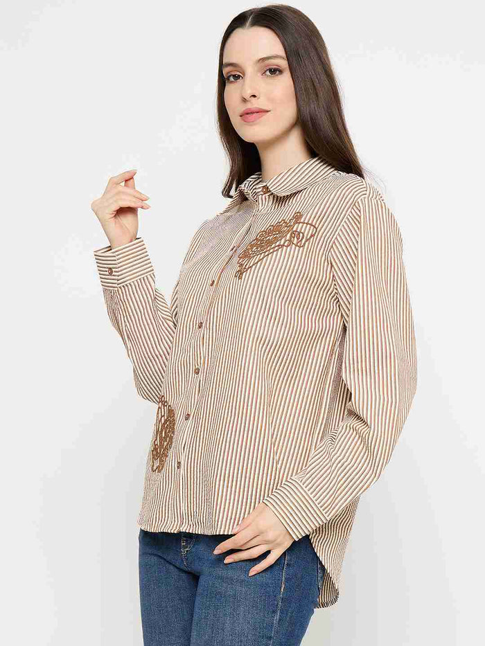 Madame Embroidered Brown Shirt