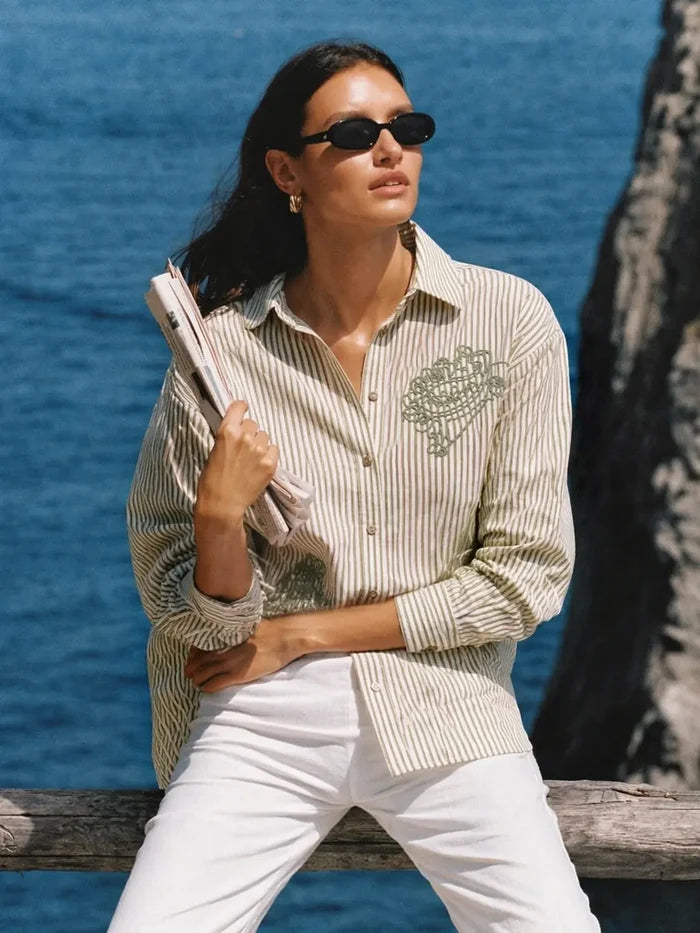 Madame Embroidered Green Shirt