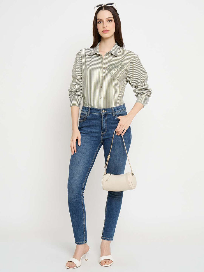 Madame Embroidered Green Shirt