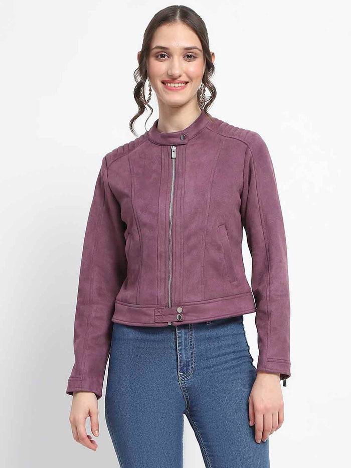 Madame Flap Collared Plum Suede Jacket