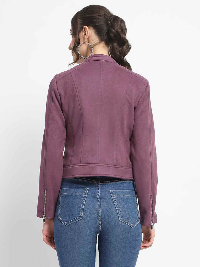 Madame Flap Collared Plum Suede Jacket