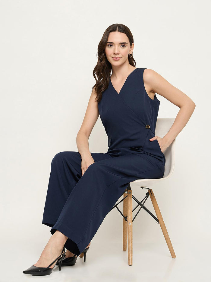Madame Front Overlap Blue Jumpsuit