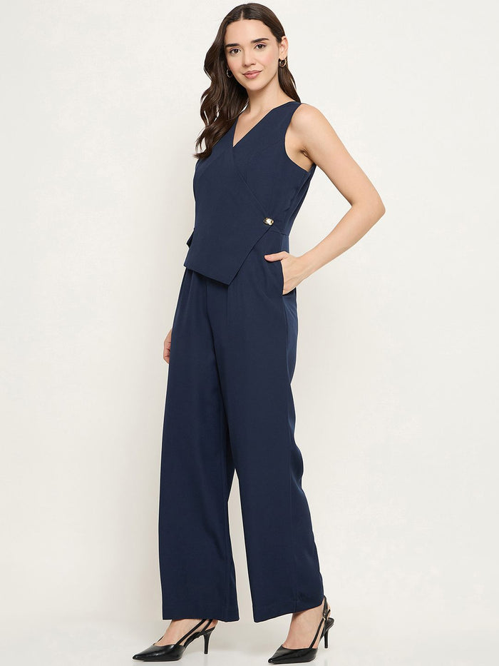 Madame Front Overlap Blue Jumpsuit