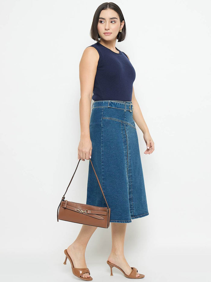 Madame Sleeveless Belted Denim Dress
