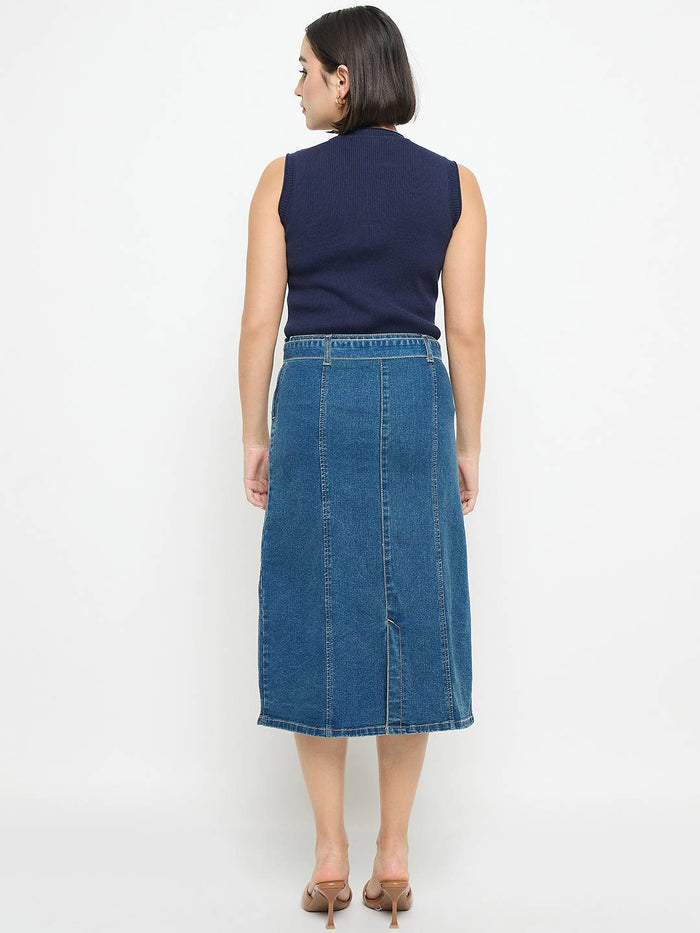 Madame Sleeveless Belted Denim Dress