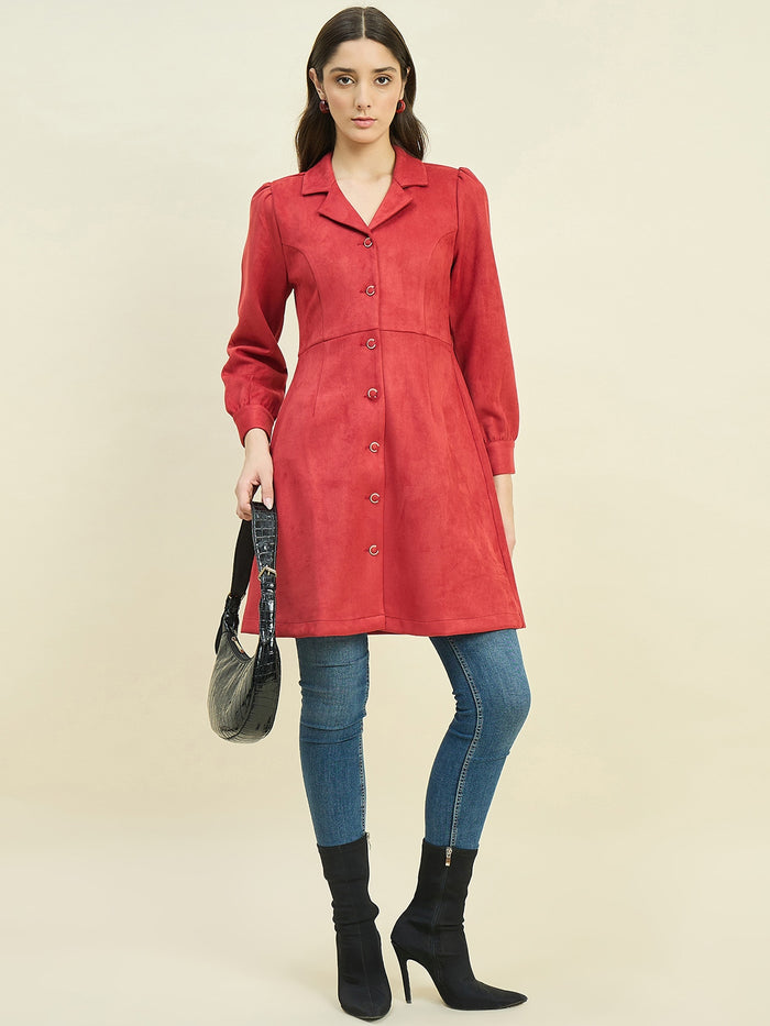 Madame Suede Blazer Dress with Embellished Button Details