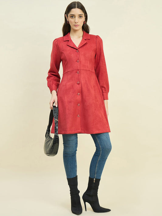 Madame Suede Blazer Dress with Embellished Button Details