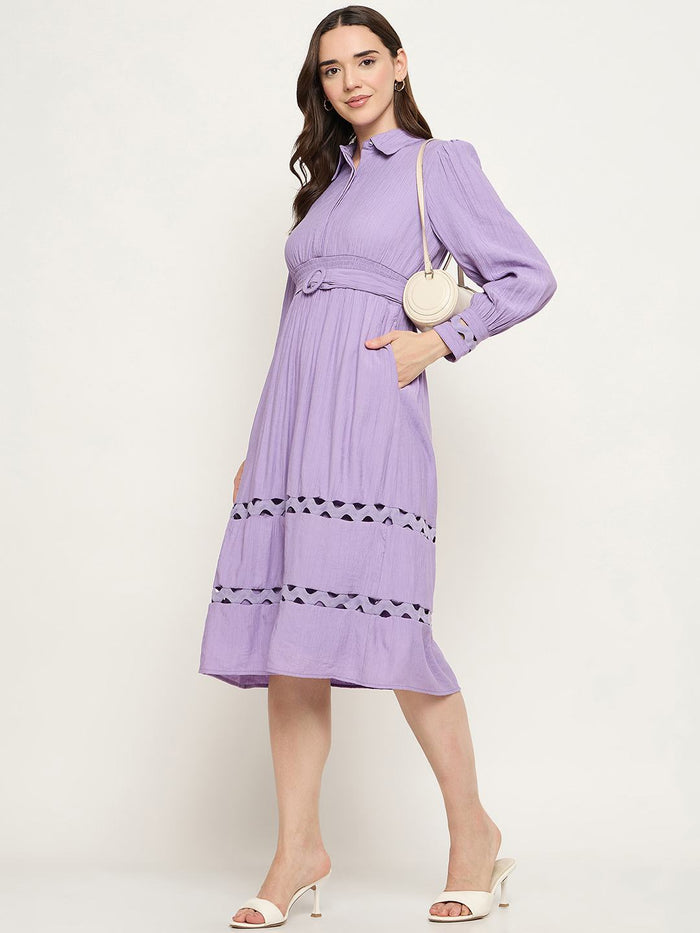Madame Tiered Belted Lilac Maxi Shirt Dress