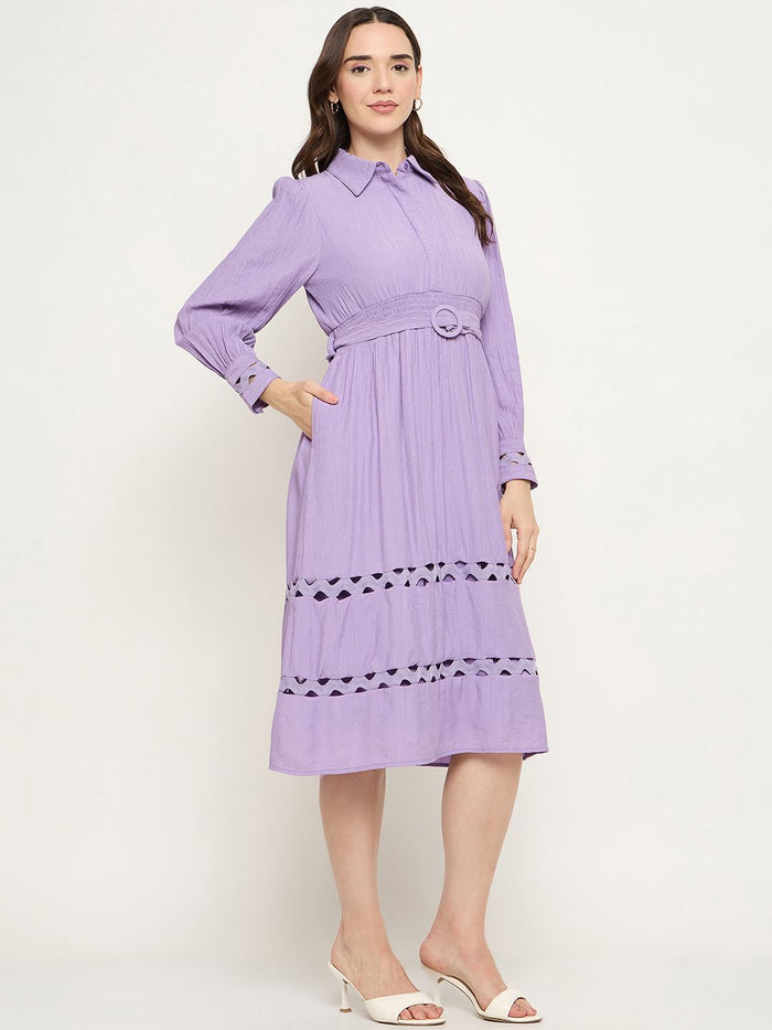 Madame Tiered Belted Lilac Maxi Shirt Dress
