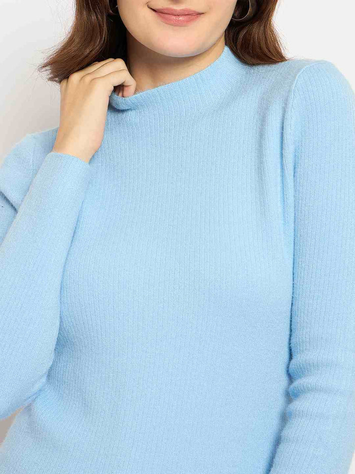 Madame Turtle Neck Full Sleeve Blue Sweater