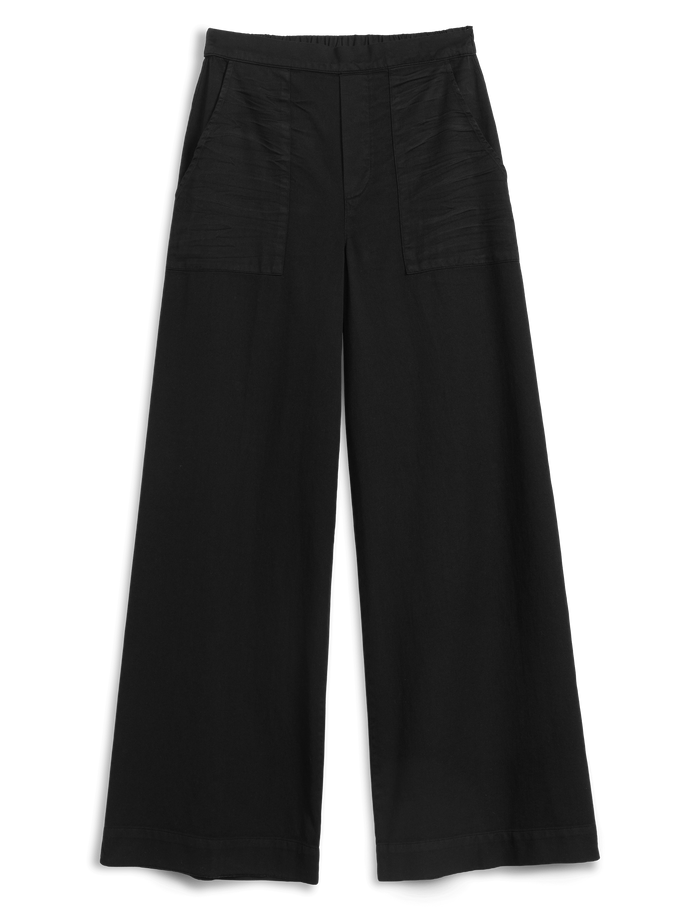 Black wide-leg pants on a white background
