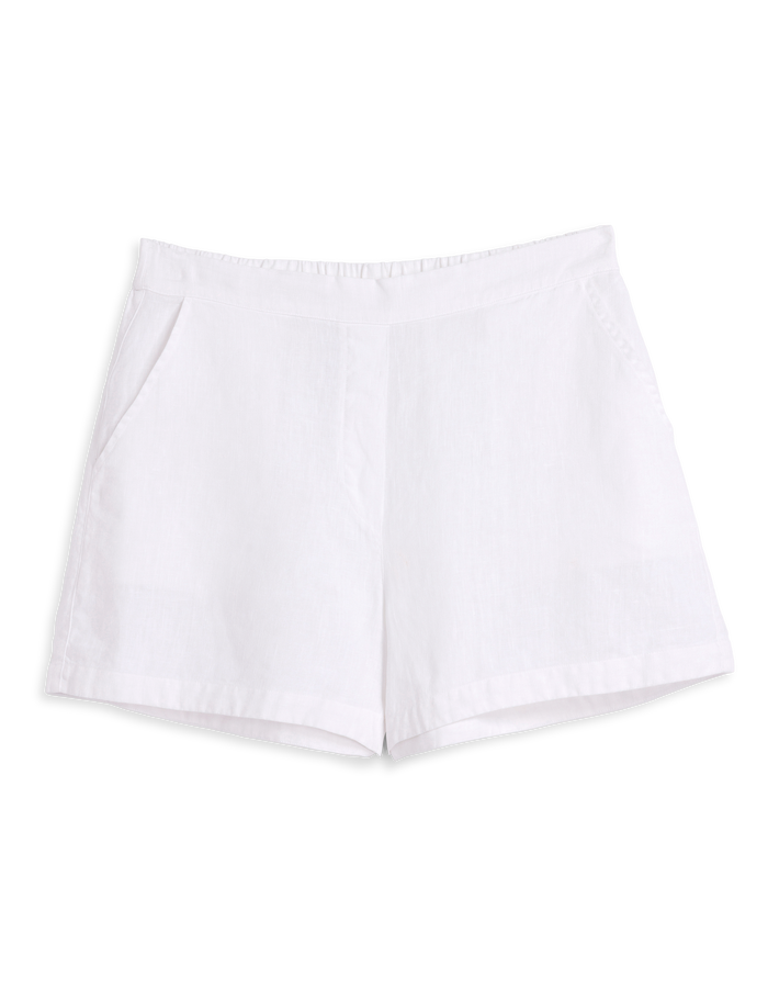 White high-waisted shorts on a white background