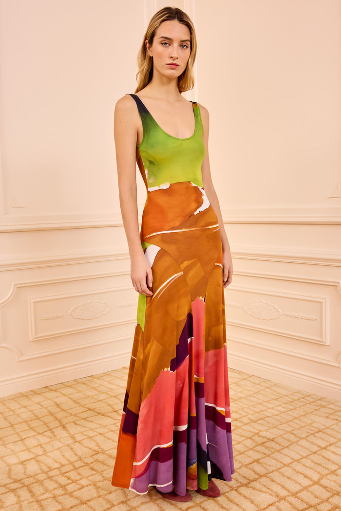 Multicolor Frankenthaler-Print Crepe Jersey Maxi Dress - Full-Length Front View | Ulla Johnson