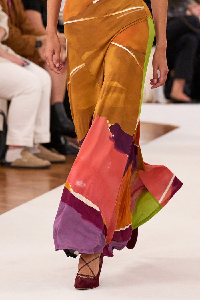 Cascading Abstract-Print Jersey Skirt, Malie Dress - Runway Hem Detail in Motion | Ulla Johnson
