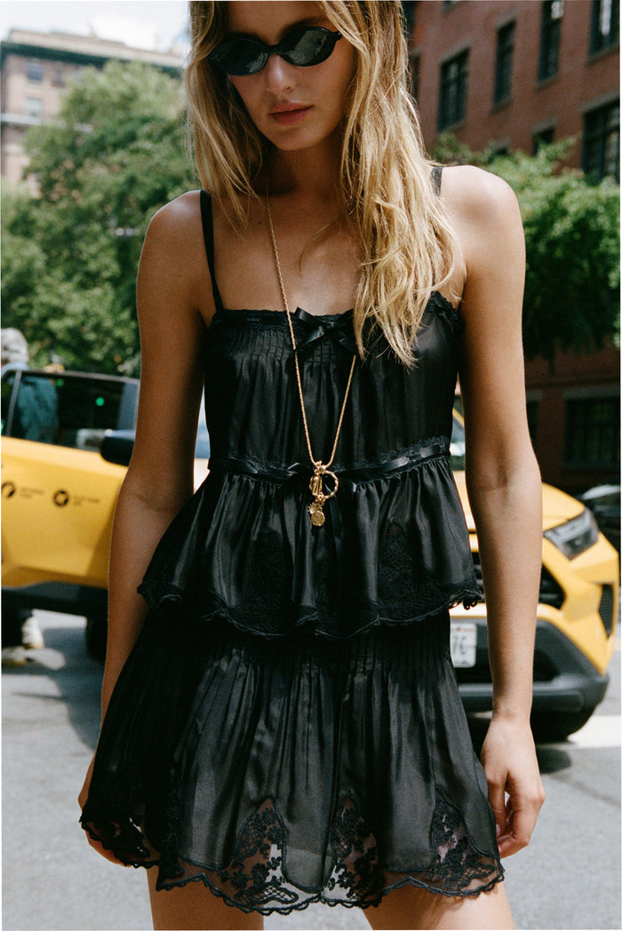 Marais Silk Habotai Mini Skirt - BLACK