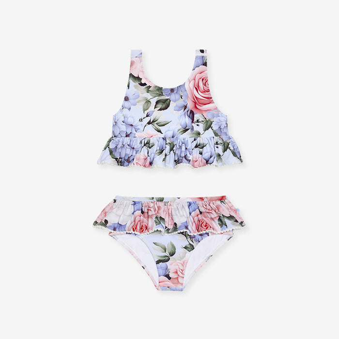 Floral two-piece swimsuit on a white background