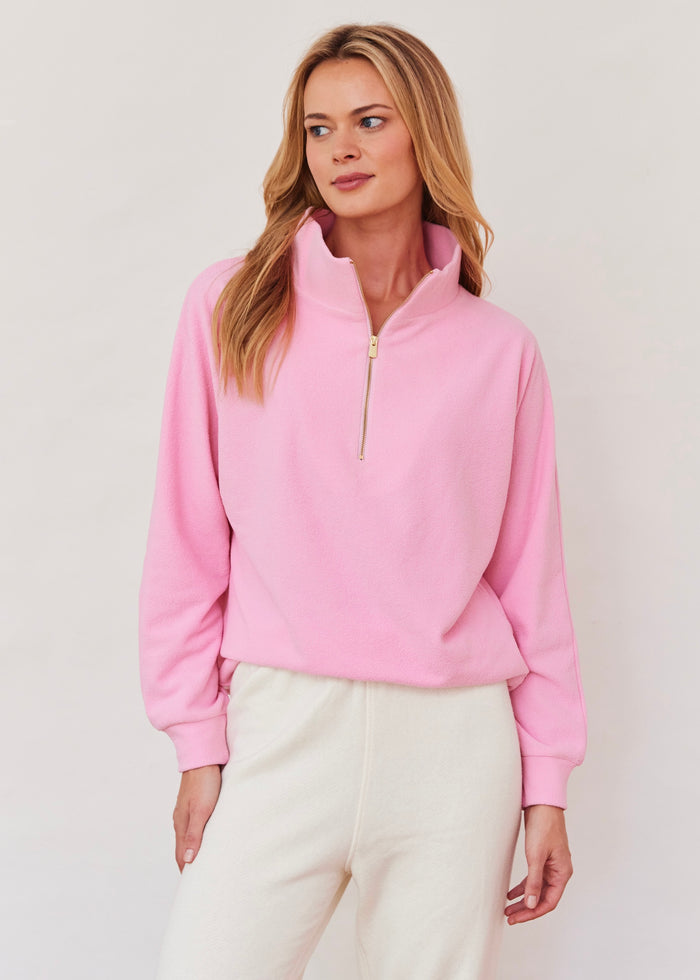Marion Zip Pullover in Terry Fleece (Prism Pink)