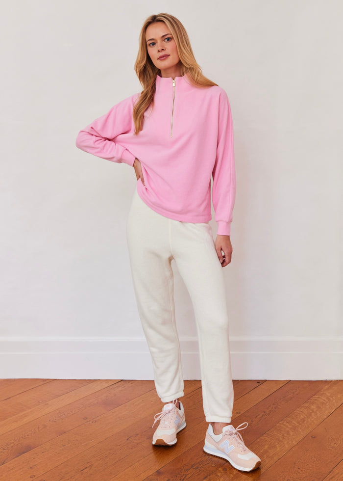 Marion Zip Pullover in Terry Fleece (Prism Pink)