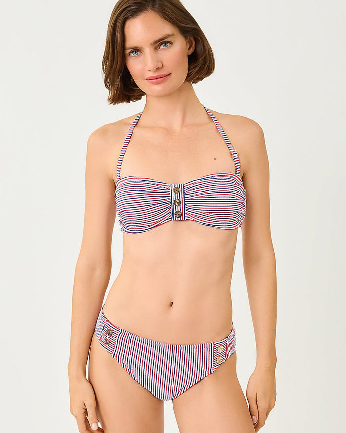 Lilly Pulitzer - Melita Bandeau Bikini Top - Resort White X Paradise Punch X Starlight Navy Seersucker Stripe