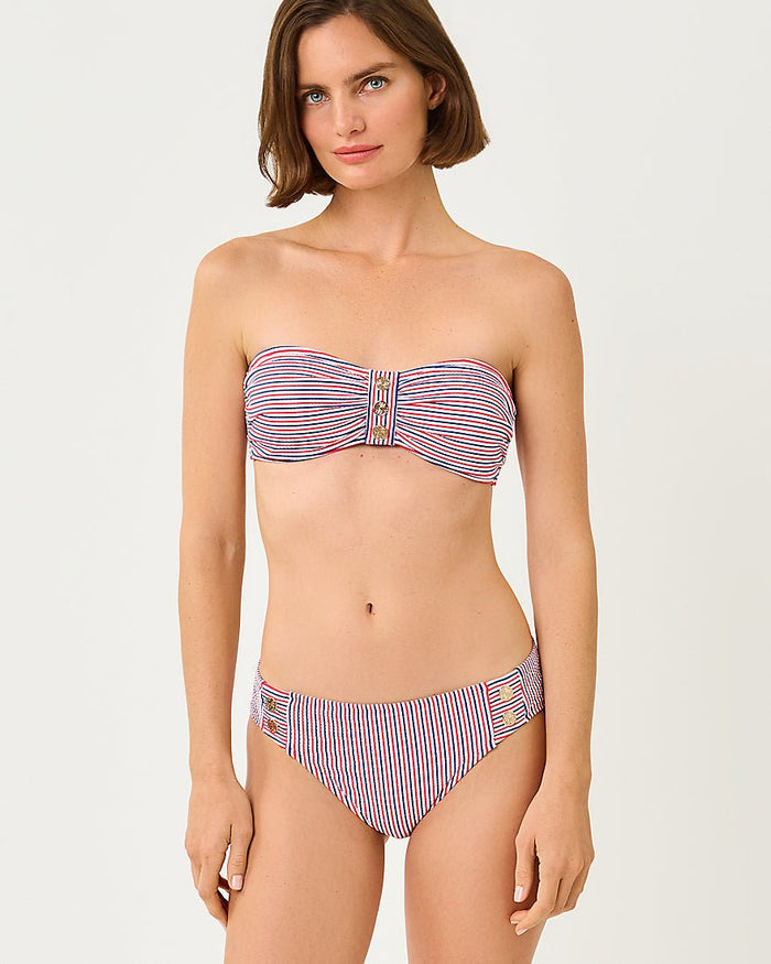 Lilly Pulitzer - Melita Bandeau Bikini Top - Resort White X Paradise Punch X Starlight Navy Seersucker Stripe