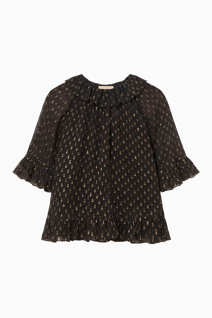 Minna Short Sleeve Silk Blouse - Noir