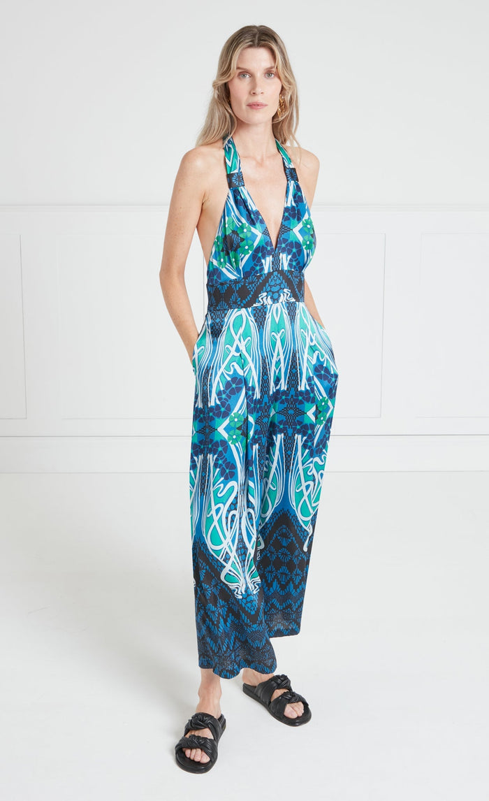 Monikh Jumpsuit - Blue & Green Mix