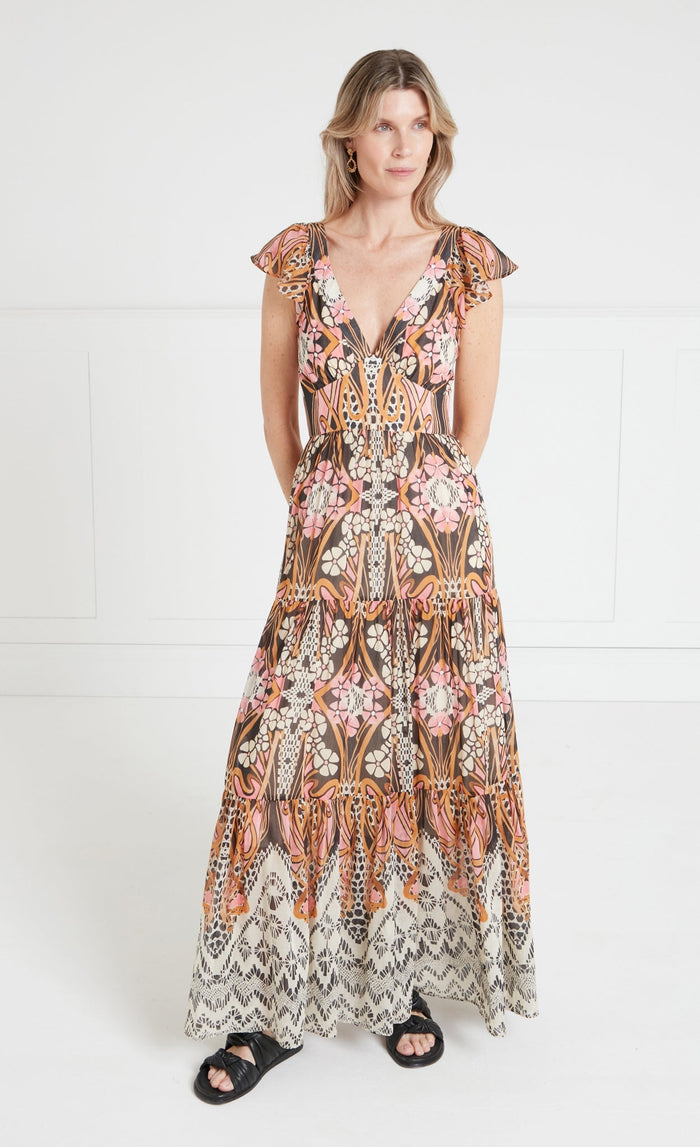 Monikh V-Neck Dress - Pink & Sand Mix