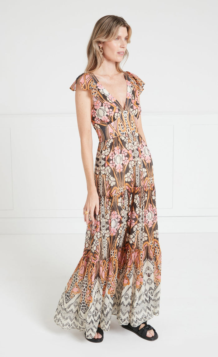 Monikh V-Neck Dress - Pink & Sand Mix