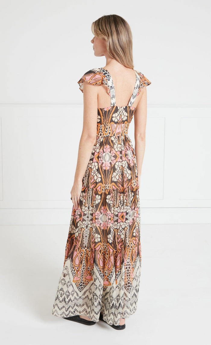 Monikh V-Neck Dress - Pink & Sand Mix