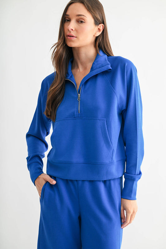 Mono B - Luxe Sand Wash Rib 1/4 Zip Sweater