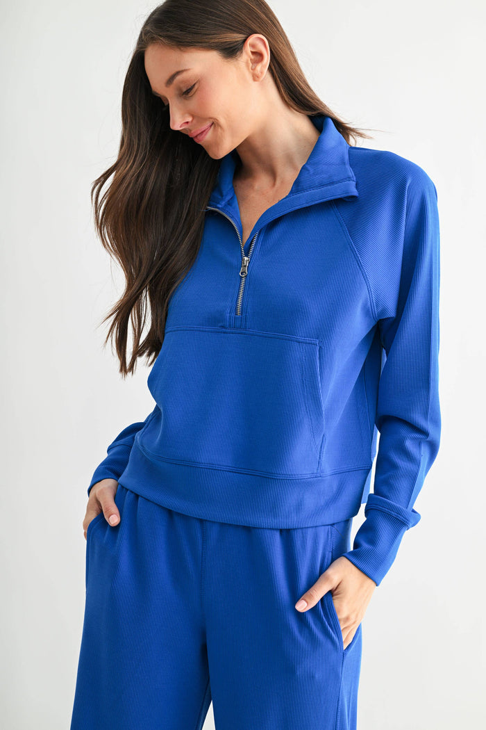 Mono B - Luxe Sand Wash Rib 1/4 Zip Sweater
