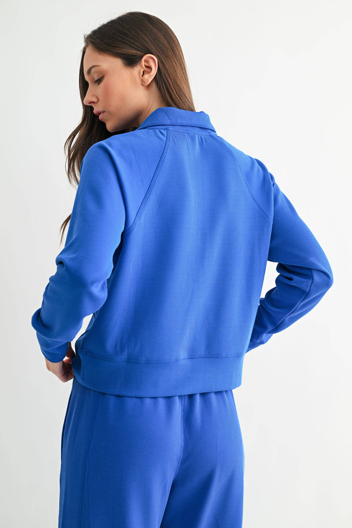 Mono B - Luxe Sand Wash Rib 1/4 Zip Sweater
