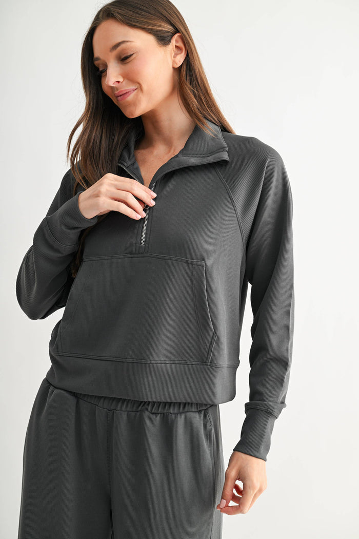 Mono B - Luxe Sand Wash Rib 1/4 Zip Sweater