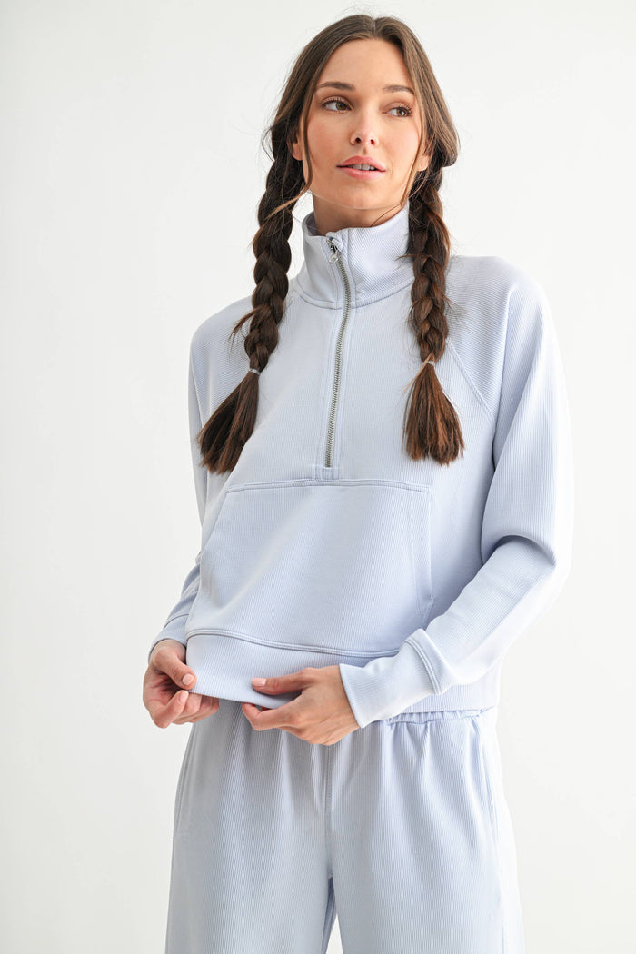 Mono B - Luxe Sand Wash Rib 1/4 Zip Sweater