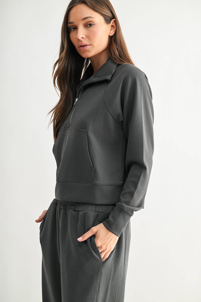 Mono B - Luxe Sand Wash Rib 1/4 Zip Sweater