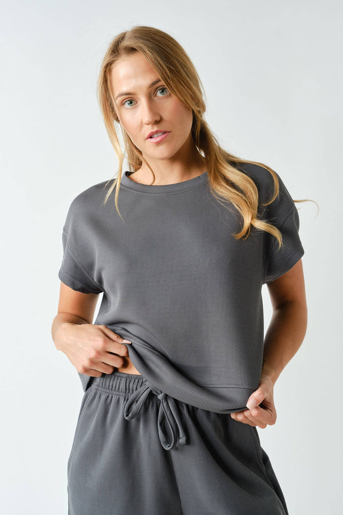 Mono B - Luxe Sand Wash Rib Classic Tee Set