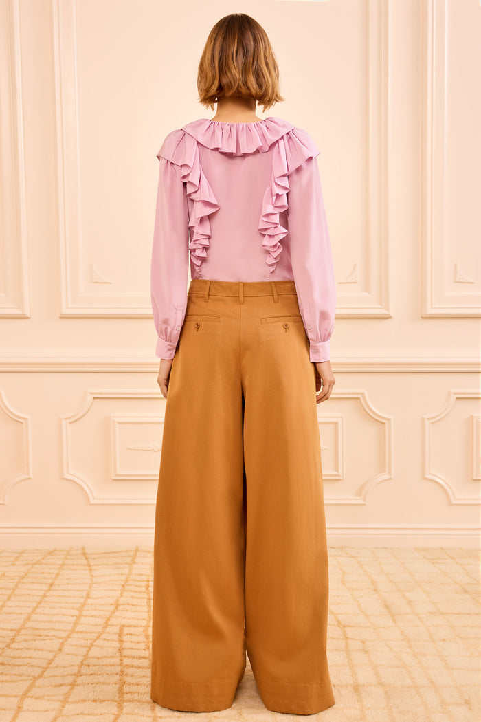 Burnish Cotton Twill Wide Leg Trouser - Back View On Model | Ulla Johnson