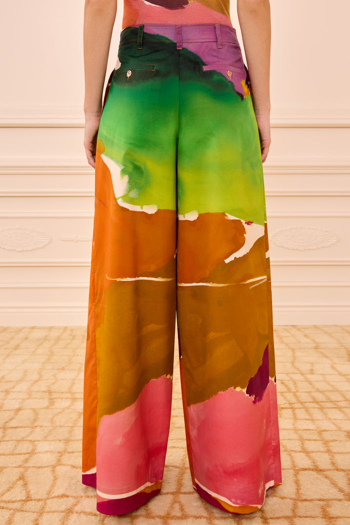 Multicolor Abstract Print Wide Leg Trouser - Back View On Model | Ulla Johnson