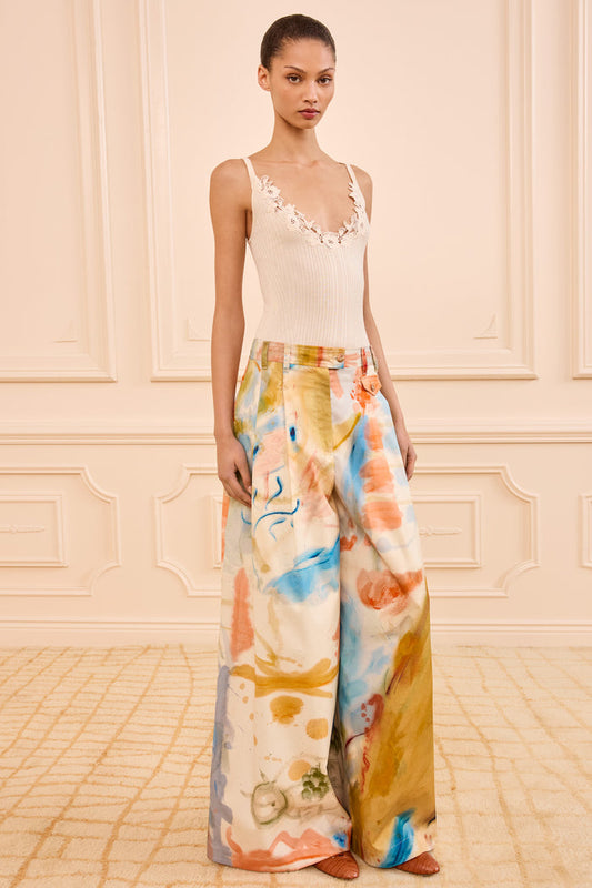 Multicolor Abstract Print Cotton Wide Leg Trouser, Western Dream - Front View | Ulla Johnson