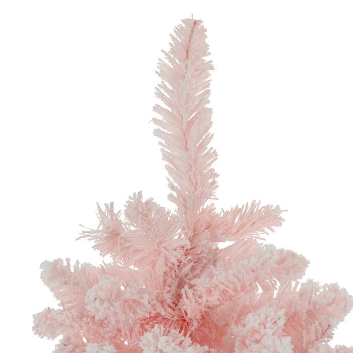 top branch of pink artificial Christmas tree on a white background