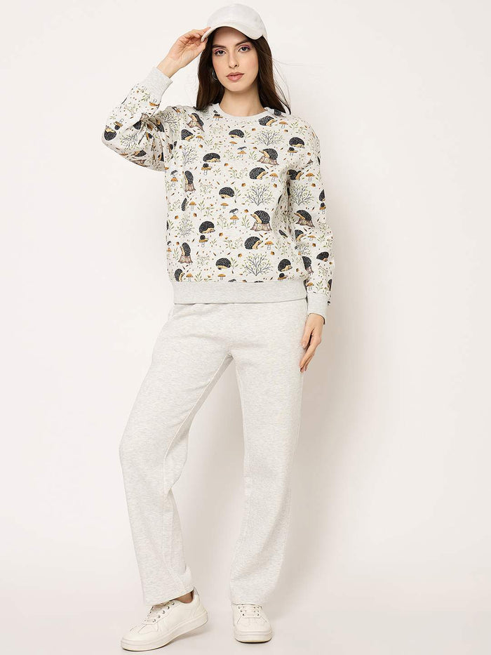 mSECRET Allover Printed Ecru Colour Sweatshirt