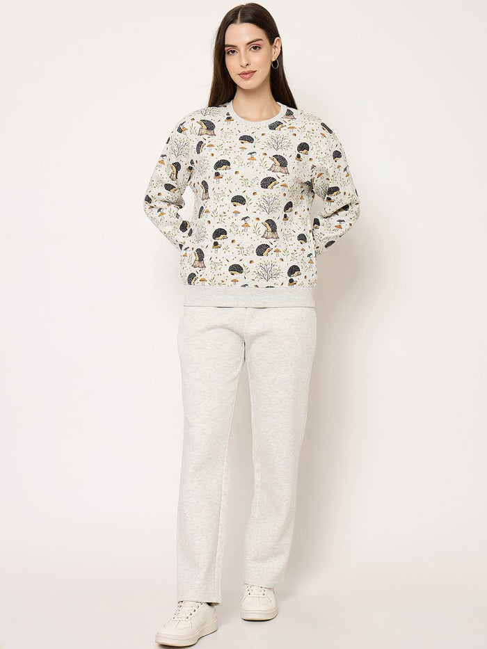 mSECRET Allover Printed Ecru Colour Sweatshirt