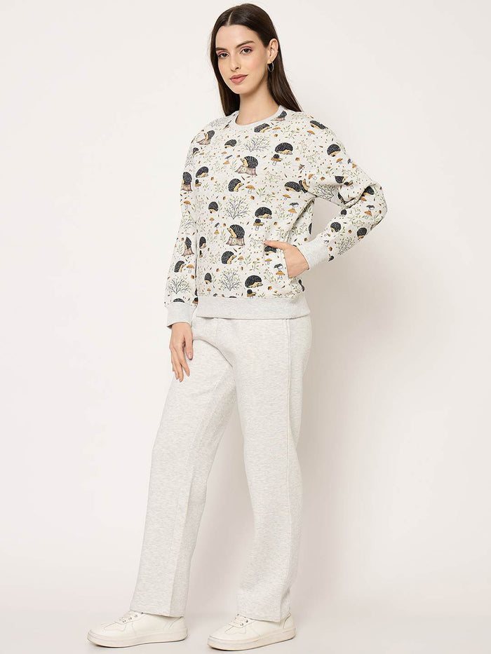mSECRET Allover Printed Ecru Colour Sweatshirt